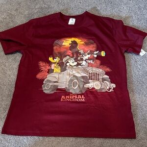 Disney Burgundy Animal Kingdom Graphic Tee with Yellow & Tan Accents